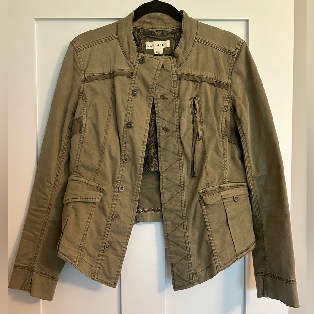 Marrakech moto jacket from Anthropologie. Army green. Size M